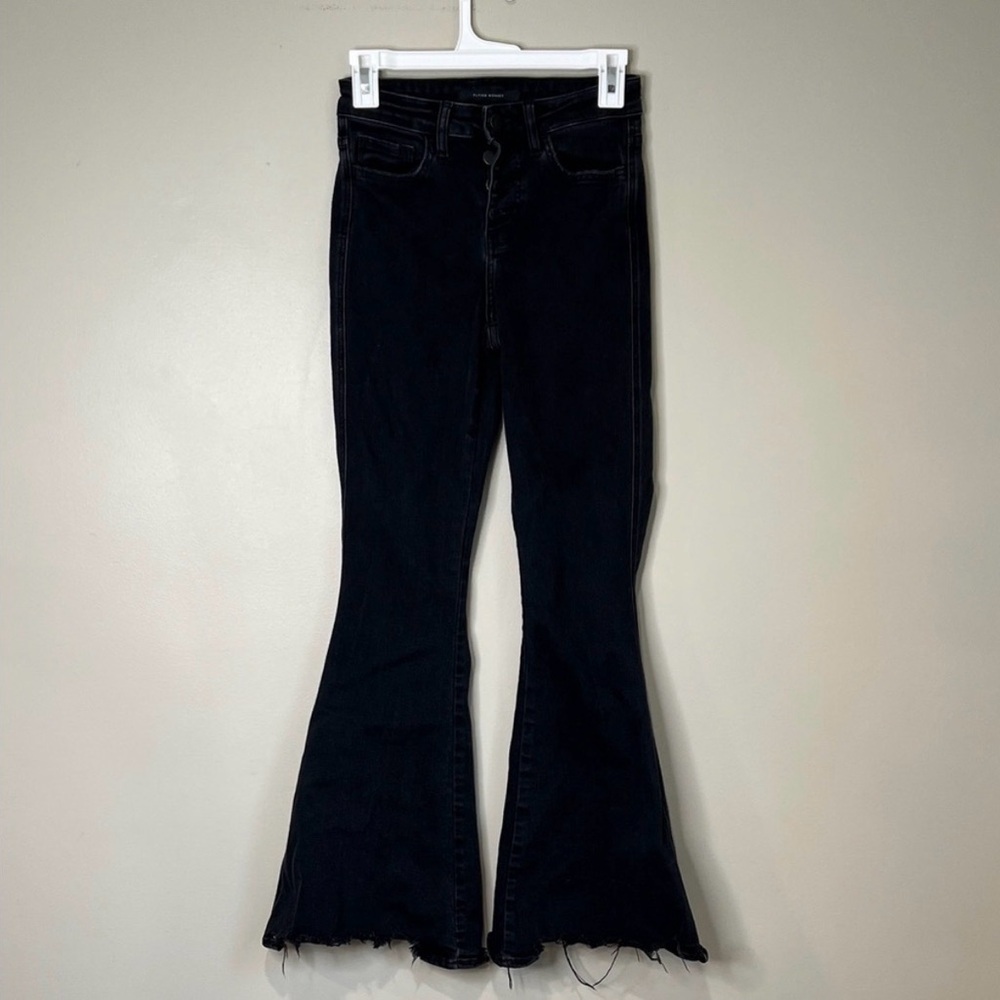 Flying Monkey Black High-Rise Flare Jeans with Raw Edge
